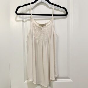 LOFT Women's Cream Pleated Multi-Media Tank Top - Small Petite